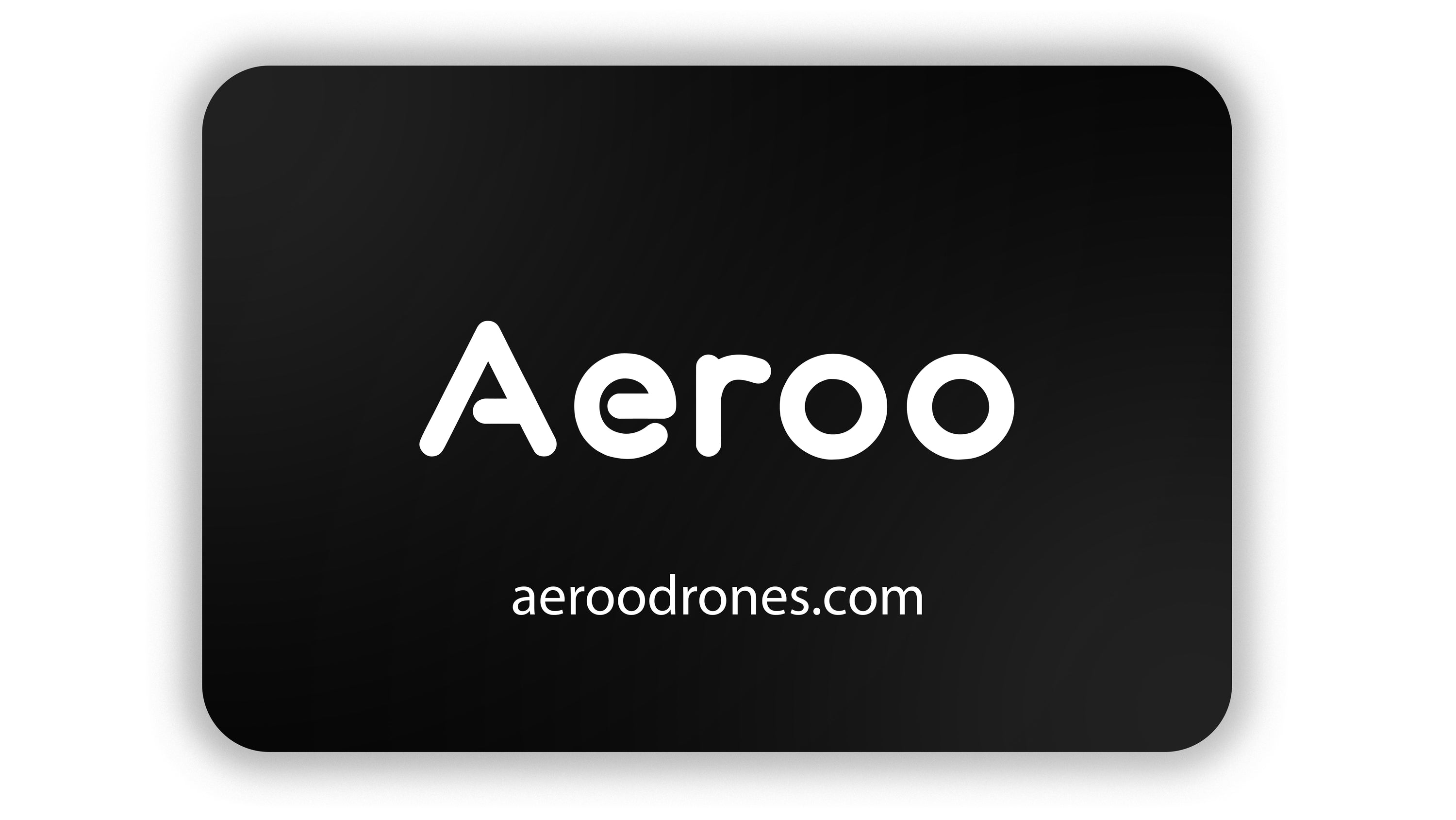 Black gift card with 'Aeroo' and 'aeroodrones.com' text on a white background.